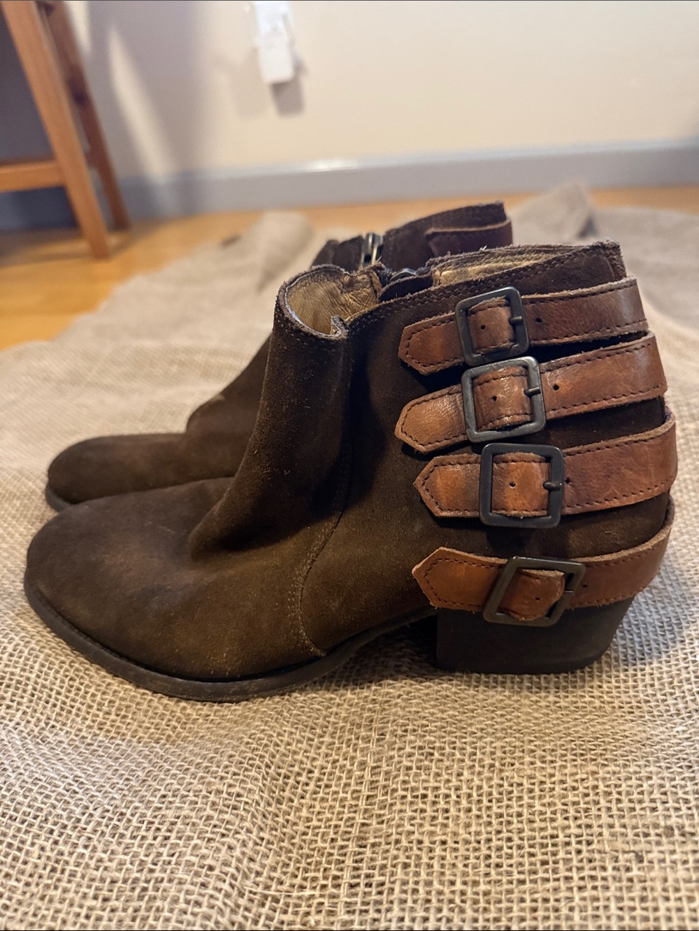 Brown Suede Ankle Boots with Buckle Straps
